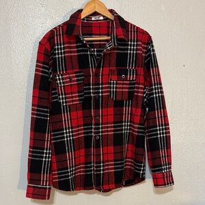 Coofandy Red Black White Plaid Flannel Shirt Mens L Button Up Casual